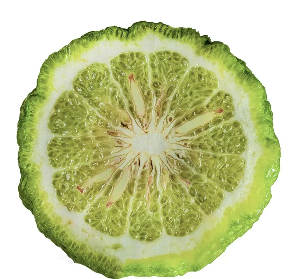 One Bright Green Fresh Juicy Kaffir Lime Close Top View — Stock Photo, Image