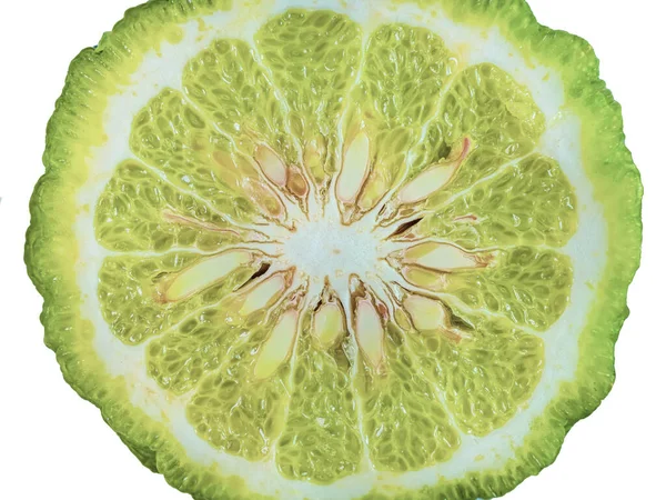 One Bright Green Fresh Juicy Kaffir Lime Close Top View — Stock Photo, Image