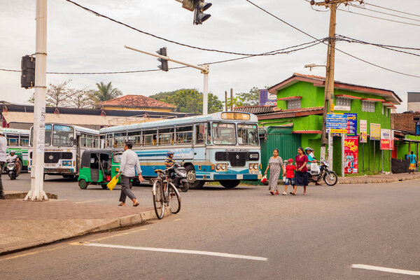 Colombo,Sri Lanka. 03 february 2023. city busy street with people, tuk-tuk, autobus and shops. daily life. Asia and exotic countrys travel concept