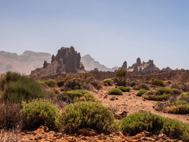 spot in Tenerife with many rocks and beautiful mountain landscape in the background. volcanic landscapes of Tenerife clipart