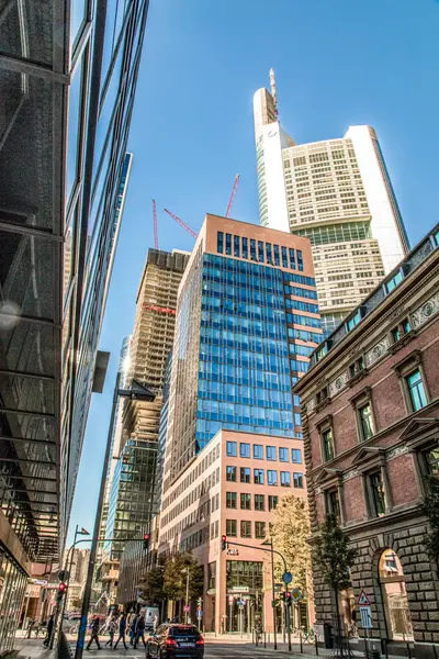 stock image Frankfurt, Germany - Jan 23, 2020: Omniturm Tower and Grosse Gallusstrasse Street at Bankenviertel business district - Frankfurt, Germany