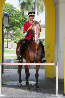 Kuala Lumpur, Malezya, 07.08.2024. Maylaysia 'ya yerleştirilmiş sarımsak şekilli kemerlerin idari binası. Kraliyet Muhafızları, Istana Negara Sarayı