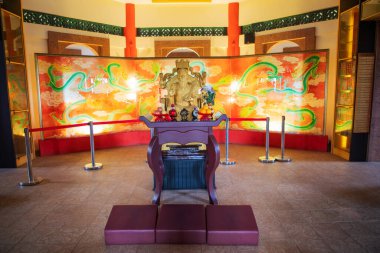 Kota Kinabalu, Sabah, Malaysia. 11.08.2024. modern traditional chinese pagoda temple. The interior decoration of the temple is in a traditional style. human-sized figures depicting people clipart