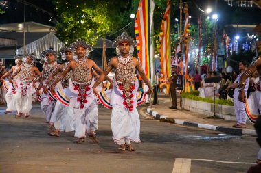 Colombo, Sri Lanka. 06 febfuary 2023. large carnival festive procession with elephants and dancers in bright national costumes through the streets of Colombo