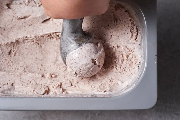 Çikolata parçacıkları ile ev yapımı dondurma. Gurmeler için Ferahlatıcı Tatlı. Stracciatella.