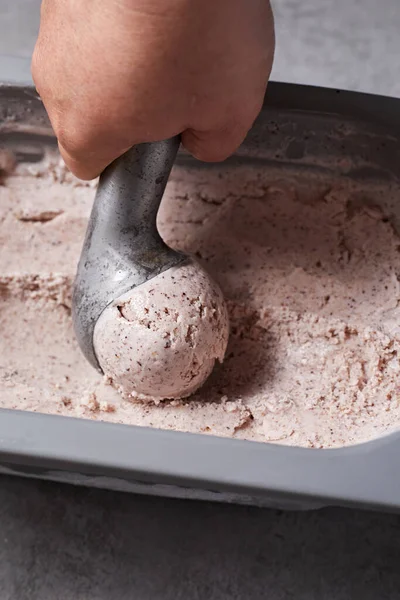 Çikolata parçacıkları ile ev yapımı dondurma. Gurmeler için Ferahlatıcı Tatlı. Stracciatella.