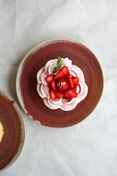Close Fresh Strawberry Fruit Cake Selective Focu — Stock Photo, Image