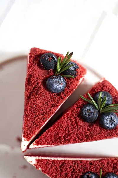 Close Red Velvet Cake Whipped Cream Plate — Stock Photo, Image