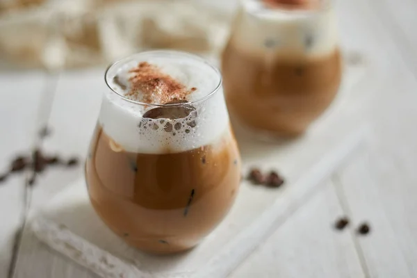 Ledové Cappuccino Mléčná Pěna Selektivní Zaměření — Stock fotografie