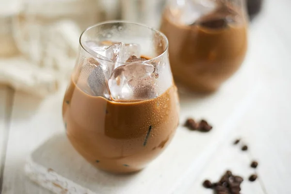 Café Gelado Refrescante Latte Copo Foco Seletivo — Fotografia de Stock