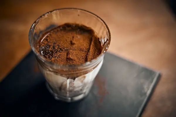 Schmutziger Kaffee Kalte Milch Mit Heißem Espresso — Stockfoto