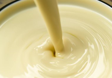 Erimiş sıvı süt beyaz çikolata dökülüyor.