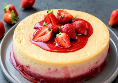 Çilekli leziz peynirli keki kapatıyoruz.