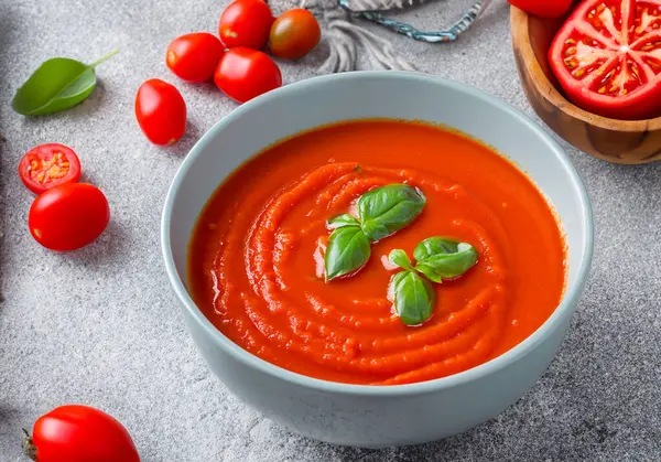 stock image Delicious homemade tomato soup. Food concep