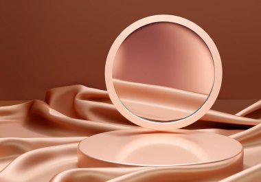 Kahverengi arkaplanda ürünleri göstermek için podyum.