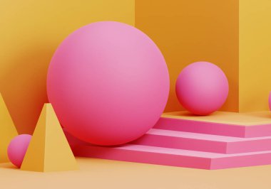 soyut geometrik arkaplan kavramı Sarı, Pembe ve Turuncu renkler.