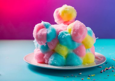 Rengarenk bir poposu olan pamuk helva pastası.