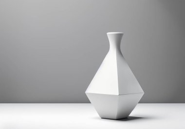 Geometrik şaseli minimalist beyaz seramik bir vazo.