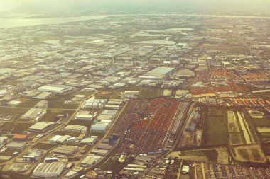 Uçaktan Bangkok manzarasının üstünde.