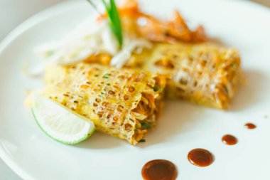 Pad thai ,Thai food ,Beautiful and tasty street food on a plate, exquisite dish, creative restaurant meal concept