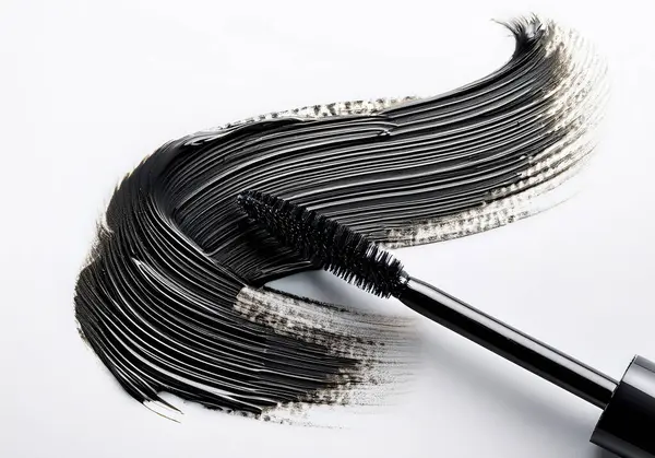 Maskara fırçasından siyah göz kalemi lekesi beyaz arka planda