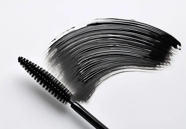 Maskara fırçasından siyah göz kalemi lekesi beyaz arka planda
