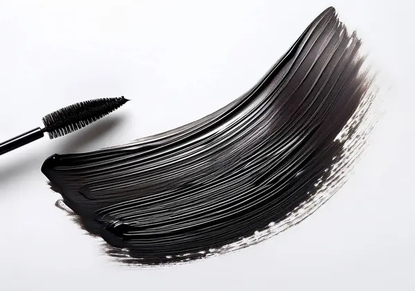 Maskara fırçasından siyah göz kalemi lekesi beyaz arka planda