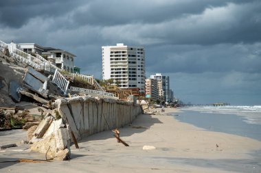 Wilbur-By-The-Sea, Florida  November 11, 2022:  Destruction from beach erosion and wind as a result of hurricanes Ian and Nicole. clipart
