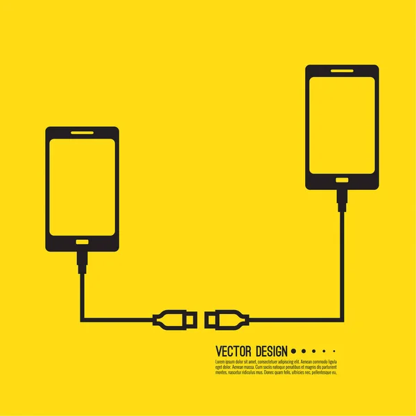 Usb充電器を搭載したスマートフォンのベクトルアイコン 2台の携帯電話をつなぐというコンセプト — ストックベクタ