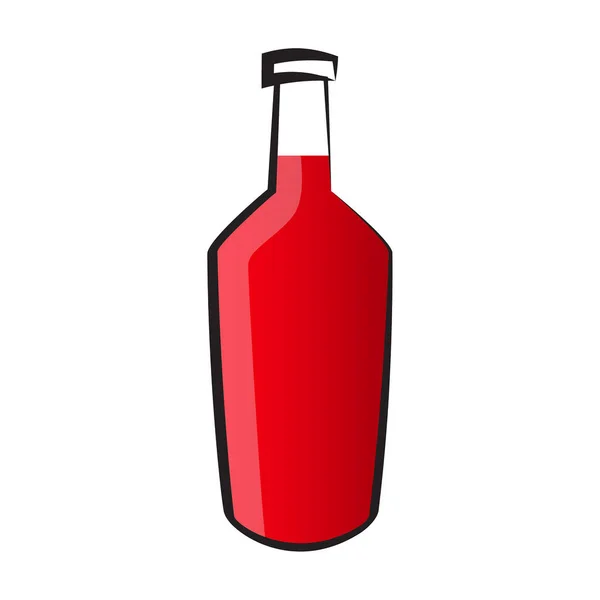 Kırmızı Şaraplı Şarap Şişesi Vektör Ikonu Çizgi Film Tarzında Alkollü — Stok Vektör