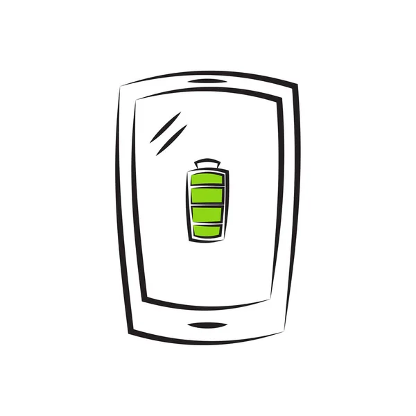 バッテリー充電インジケータ付きスマートフォンのベクトルアイコン 漫画風イラスト — ストックベクタ