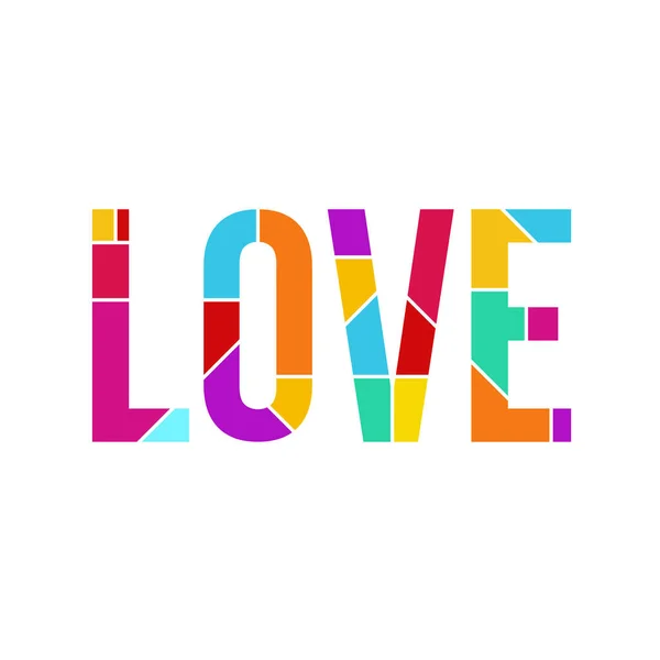 Векторная Фраза Любовь Состоящая Разноцветных Радужных Фигур Белом Фоне — стоковый вектор