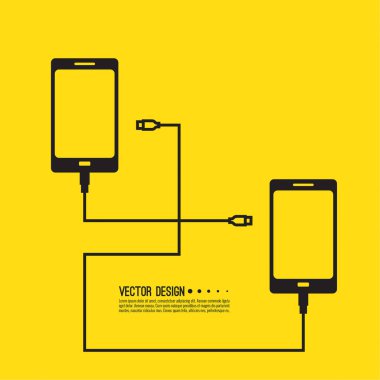 USB şarjlı akıllı telefonun vektör simgesi. İki cep telefonunu birbirine bağlama kavramı.