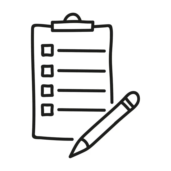 Vector Icon Hand Drawn Clipboard List Pencil Lines Check Boxes — Stock Vector