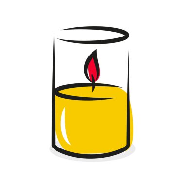 Mum vektör simgesi yakılıyor. Mum ışığı çizgi film tarzında çizilmiş.