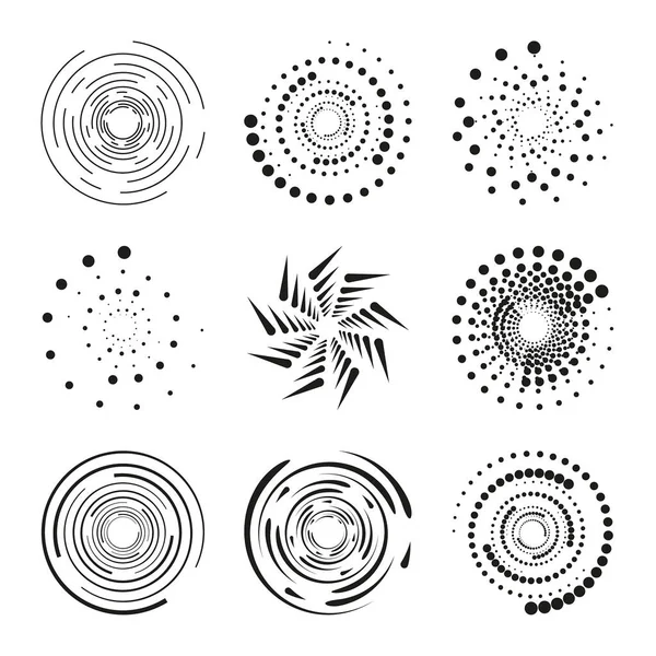 黒のハーフトーン点線のベクトルセット 円からなる円速度線 — ストックベクタ