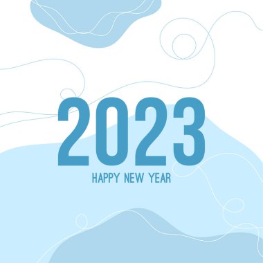 Organik akış şekilleri ve serbest çizgili çizgilerle soyut bir arkaplan. Vektör yaratıcı mutlu yıllar 2023 tasarım kartı.