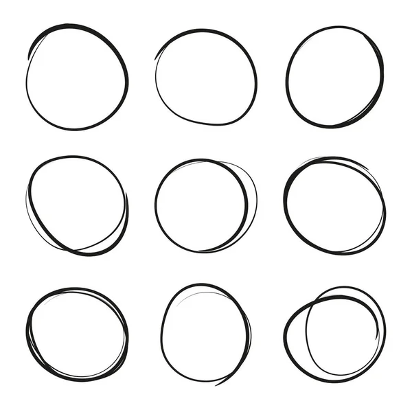 Set Hand Drawn Ovals Felt Tip Pen Circles Rough Vector — Stock Vector