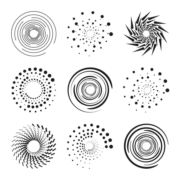 Vektor Set Aus Schwarzen Halbtongepunkteten Geschwindigkeitslinien Kreisförmige Geschwindigkeitslinie Aus Kreisen — Stockvektor