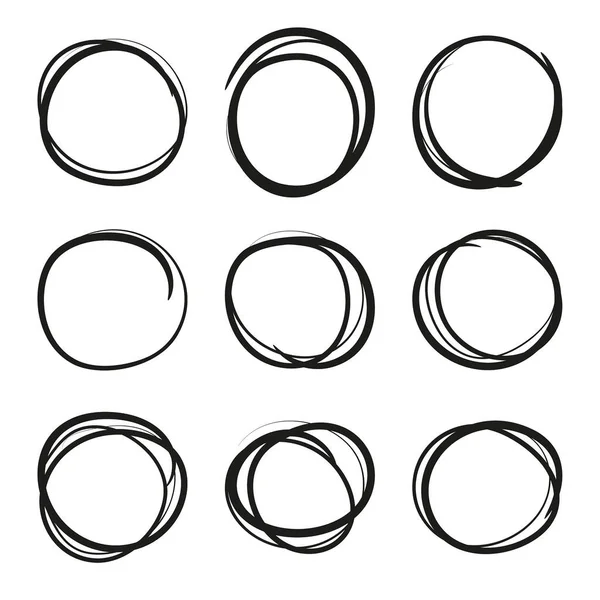 Impostare Ovali Disegnati Mano Cerchi Pennarello Elementi Grezzi Del Telaio — Vettoriale Stock