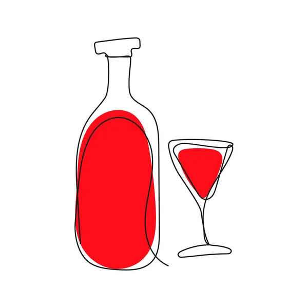 Glass Red Wine Bottle Sketch Style Vector Concept Illustration Alcoholic — Stockvektor