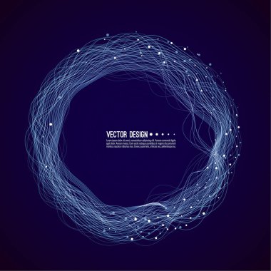 Dairesel dalga çizgileri ve parçacıkların vektör soyut arkaplanı. Teknoloji, bilim ve müzikal titreşimler kavramı..