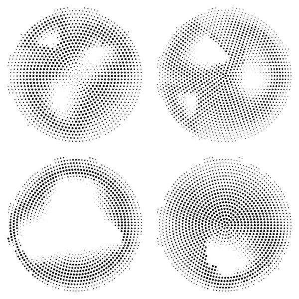 Vektor Uppsättning Cirklar Från Kaotiska Prickar Halvton Och Bullriga Speckle — Stock vektor