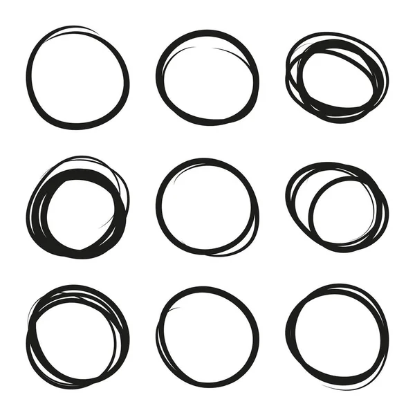 Set Ovales Dessinés Main Feutre Pointe Cercles Stylo Éléments Bruts — Image vectorielle