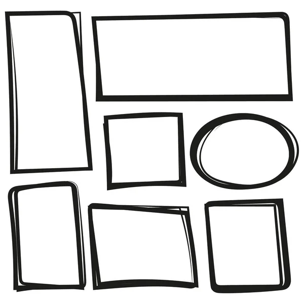 手绘水平和垂直矩形和正方形的一组 由毡尖笔绘制 文本框和框架 矢量插图 — 图库矢量图片