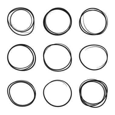 Elle çizilmiş ovalar, keçeli kalem çemberleri. Sert vektör çerçeve elementleri.