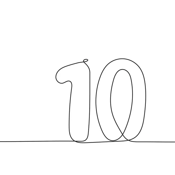 Número Dibujado Mano Con Línea Continua Icono Vector Diez Estilo — Archivo Imágenes Vectoriales