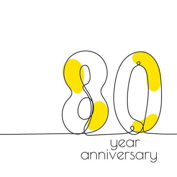Años Aniversario Ilustración Vectorial 80ª Mano Dibujada Con Línea Continua — Vector de stock