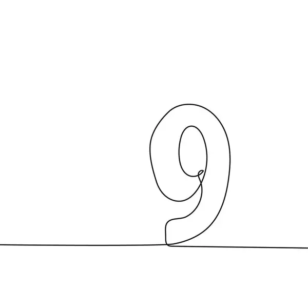 Número Dibujado Mano Con Línea Continua Vector Icono Nueve Estilo — Archivo Imágenes Vectoriales