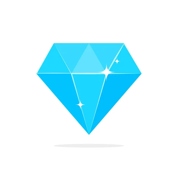 Ícone Vetor Gema Brilhante Azul Brilhante Diamante Estilo Plano Isolado — Vetor de Stock